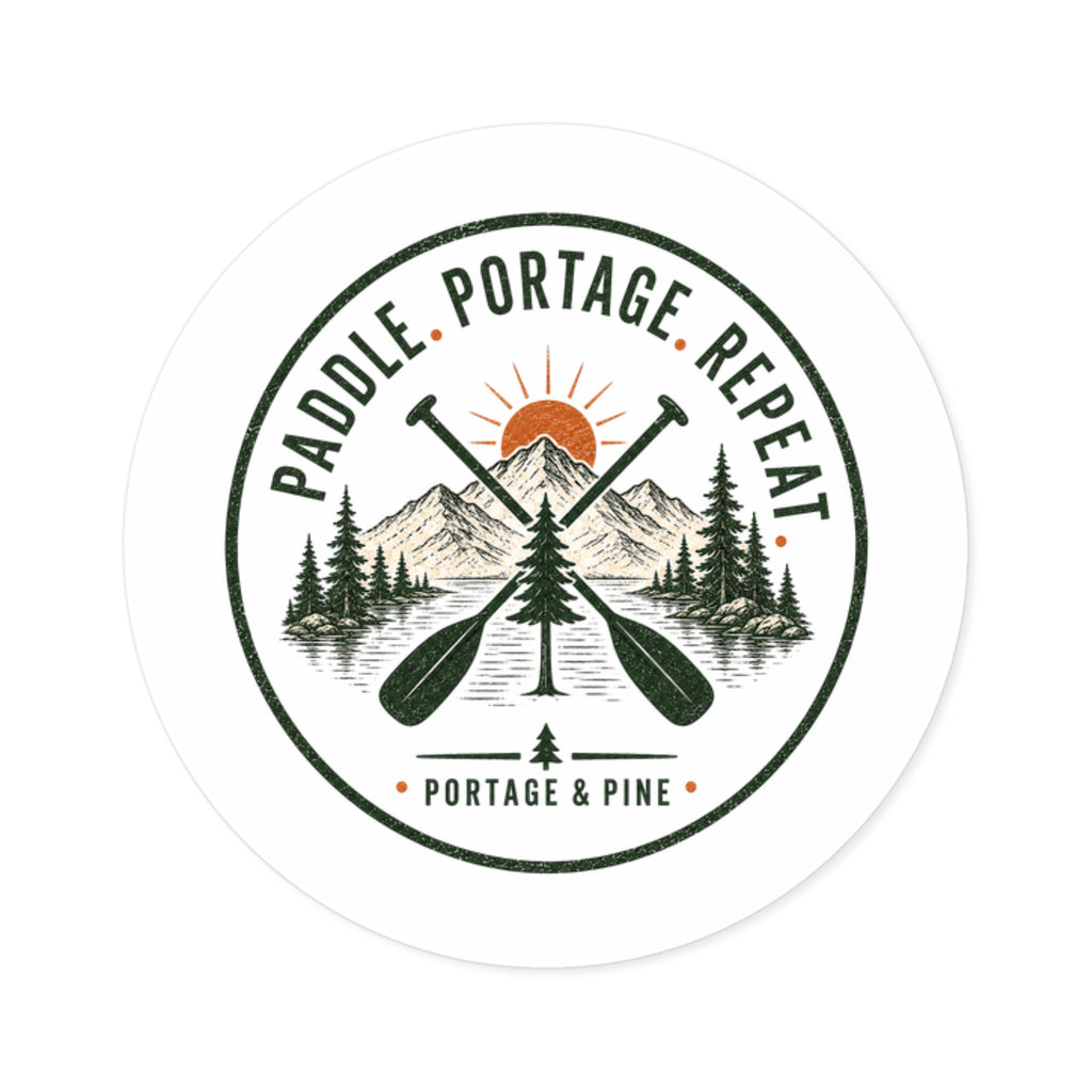 Paddle. Portage. Repeat. Circle Sticker